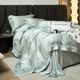 1000TC Lyocell Cotton Flowers Hollow Wide Edge Luxury Bedding Set Soft Silky Duvet Cover Flat/Fitted Bed Sheet Pillowcases 4Pcs
