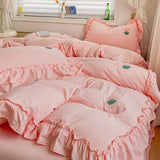 Ins Princess Bedding Set 2025 Korean Style Lace Towel Embryos  Washing Cotton Four PIECE Set Duvet Cover With Pillowcase