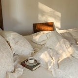 4/6Pcs Bedding Set Vintage French Flower Lace Edge Cotton and Linen Duvet Cover Flat/Fitted Bed Sheet Pillowcases Home Textiles