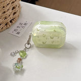 Green Butterfly Earphone Cases For AirPods Pro 3 4 Air pods AirPod 1/2 Pro2 with Key chain Bluetooth Headphone Protective Cover