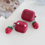 Cute Matte Red Silicone Earphone Case Knitted Strawberry Pendant For Apple AirPods 1 2 3 4 Pro 2 Soft Tpu Protection Cover