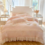 Winter Thickened Warm Milk Velvet Flowers Lace Ruffles Princess Bedding Set Duvet Cover Bed Sheet Quilted Bedspread Pillowcases