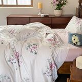 French Pastoral Style Rose Flowers Print Lace Bedding Set Single Queen King Size 100% Cotton Duvet Cover Bed Sheet Pillowcases