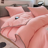 3pcs Solid Color High Quality Duvet Cover Set Luxury Purple Comforter Cover with 2 Pillowcases Triangle Sewn Edge Design Bedding