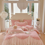 Two-thirds Rose Flowers Lace Princess Wedding Bedding Set 1200TC Egyptian Cotton Duvet Cover Flat/Fitted Bed Sheet Pillowcases