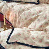 Korean Princess Floral Ruffles 100% Cotton Double Layer Yarn Soft Bedding Set Single Queen King Duvet Cover Bed Sheet Pillowcase