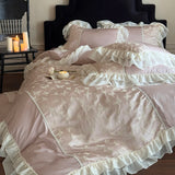 Luxury Princess Lace Ruffle Edge 1000TC Egyptian Cotton Bedding Set Duvet Cover Set Flat Bed Sheet Pillowcases 4Pcs
