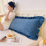 Solid Quilted Length Sleeping Ruffle Pillowcase For Double Couple 48*120cm Soft Flannel Fleece AB Side Pillow Cover Home Bedding
