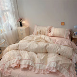 100% Cotton Duvet Cover Set Pink Floral Lace Ruffle Bow Bedding Set Romantic Princess Style Bed Sheet Pillowcase Home Textiles