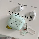 Mint Green Star Silicone Earphone Case For Apple AirPods 4 Protection Cover With Keychain For AirPods 1 2 3 Pro 2 Cover Coque