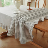Vertical Striped Table Cover Washable Wrinkle-Resistant Striped Ruffle Tablecloth Ruffle Trim Farmhouse Tablecloth Wedding Decor