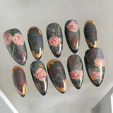 24pcs Love Bow False Nails Sets Cherry Strawberry Short Almond Full Cover Nail Tips Colorful Fake Nail Playing Cards Manicure