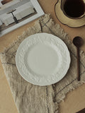 French Relief Dining Plate Household Breakfast Bread Disc Nordic Style White Ceramic Tableware Retro Versatile Dessert Plates
