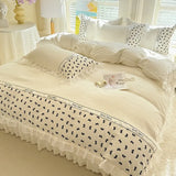 4Pcs Bedding Set Korean Princess-Style White Lace Duvet Cover Pillowcases And Ruffled Bed Skirt Couple Quilt King-Size Sheets