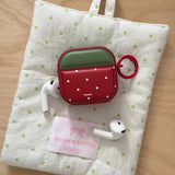Red Strawberry Polka Dots Leather Magnetic Earphone Case For Airpods 1, 2, 3, 4,Pro, Pro2, Pro3, Anti-fall Protect Cover Ring