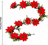 Cross-border eucalyptus poinsettia rattan living room potted red silk flower velvet rattan green plant simulation Christmas deco