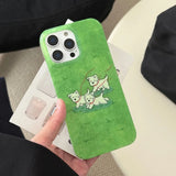 Cute Cartoon Running Grassland Puppy Green Jelly Candy Case For iPhone 16 15 Pro Max 14 Pro 13 12 11 Plus Lovely High-end Cover