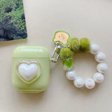Simple Laser Pearl Heart Earphone Case for AirPods 2 Pro 3 4 Generation Headset Charging Box Protect Cover for Air pods Keychain