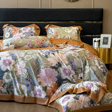 Floral Print 600TC Egyptian Cotton Bedding Queen King Comforter Cover Soft Duvet Cover Set Flat Bed Sheet Pillowcases