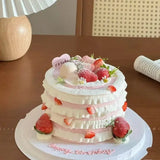 4-inch Pink Strawberry Mini Plastic Simulation Birthday Cake Model Decoration Showcase Dessert Sample Display Photography Props