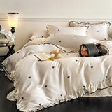 Class A Mother and Baby Grade French Romantic Four-piece Set Ice Silk Nude Sleeping Printed Duvet Cover Bedding Summer