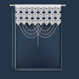 1PC Hollow Cut Lace Valance Curtain With Crystal Beads, Light Filtering Window Drape, For Kitchen Cafe, Sweet Housewarming Gift