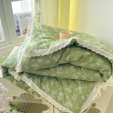 French Style Double-Layer Yarn Bean Quilt Spring and Autumn Warmth Quilt Adult Double Four Seasons Comforter Quilt Lace Ruffles