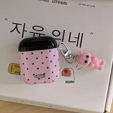 Korea Cute Black Polka Dots Soft Cover Case For Apple AirPdos 1 2 3 4 Pro 2 Earphone Protection Cases Cartoon Lovely Cat Pendant