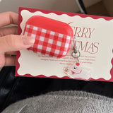 Korea Lovely Red Grid Pattern Soft Silicone Apple Earphone Case For AirPods 1 2 3 4 Pro 2 Cartoon Cute Dog Pendant New Year Case