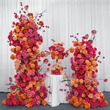 Wedding Backdrop Arch Flower Runner Hot Pink Orange Hydrangea Rose KT Board Decor Event Party Props Display