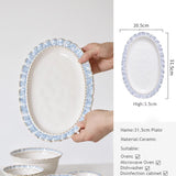 European-Style Court Ceramic Lace Staple Plate, Simple Blue Breakfast Mug, Underglaze Coffee Mug, Home Tableware Set