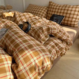 INS Girls Retro Bedding Sets New British Style Bed Sheet Set Women Plaid Queen Size Duvet Cover Sets With Pillowcases