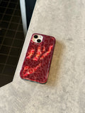Ripple Texture Red Leo Prints Telephone Line Wrist Chain Case for iPhone 15 14 13 Pro Max Back Phone Cover for 12 Pro Capa