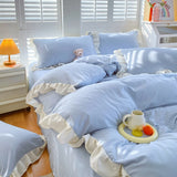Princess Style Bedding Set Soft Bedroom Decor Comforter Duvet Cover Set Pillowcase Bed Sheet Ruffled Quilt Cover Four Pieces Set