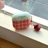 Lovely Mint Green Red Grid Pattern Apple Pendant Shockproof Protective Case for AirPods 1 2 3 4 Pro 2 Silicone Earphone Cover