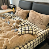 Ikeehome  Adorable  Knot Milk Velvet Four Piece Bedding Set Warm Coral Fce Bed eet Cover Duvet Cover Cute Winter Bed Linens