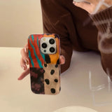 New Retro Four-color Leopard Pattern Stitching Phone Case For iPhone 16 15 14 13 12 11 Pro Max 7 8 Plus X XR XS Silicone Cover