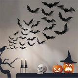 16pcs Halloween 3D Black Bat Wall Stickers Removable Halloween DIY Wall Decal Halloween Party Decoration Horror Bats Stickers