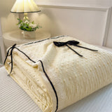 Summer Thin Quilt Ins Girl Bow Seersucker Washed Cotton Summer Quilt Single Dormitory Air Conditioner Blanket Machine Washable