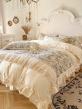 4Pcs French Vintage Pastoral Flower Cotton Bedding Hollow Lace Duvet Cover Princess Style Bedding 200x230 220x240
