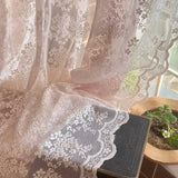 Flower Pink Sheer Curtain French Romantic Jacquard Living Room Window Curtains Lace Macrame Tulle Curtain For Bedroom Room