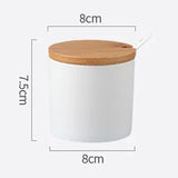 Ceramic Seasoning Jars with Wooden Lid Salt Shakers Kitchen Supplies White Spice Organizer Canister Spoon Set White Sugar Box