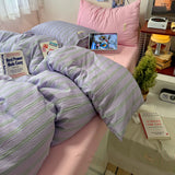 Ins Coastal Bedding Set Simple Style Striped Duvet Cover Set Soft Flat Sheet Single Twin Size Double Bed Sheet Set For Bedroom