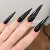 24Pcs Black Y2k Fake Nails with Diamond Halloween Long Almond False Nail Butterfly Design Wearable Oval Press on Nails Tips
