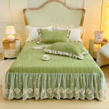 3/4Pcs Warm Milk Velvet Bedding Set Luxury Princess Flowers Lace Edge Duvet Cover Bed Skirt Bedspread Pillowcase Home Textile