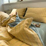 Simple A-Class Pure Cotton Waed Bedding Four-Piece Set Striped Duvet Cover ZD Color Woven Bedding Set for All Seasons