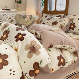 New Class Duvet Cover Knitted Cotton Printing Small Fresh King Size Queen Size Set Bed Sheet Bed Hat 4Pcs Set