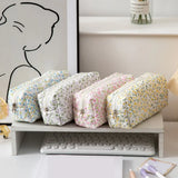 New Polyester Floral Quilted Pen Bag Large Capacity Multifunctional Storage Bag Floral Design Pencil Box School Office