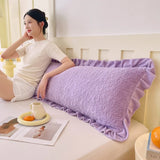 Solid Quilted Length Sleeping Ruffle Pillowcase For Double Couple 48*120cm Soft Flannel Fleece AB Side Pillow Cover Home Bedding