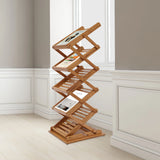5-Tier Bamboo Magazine Rack Foldable, Portable Lightweight Floor Standing Display Holder for Office Bookstore, Storage Organizer